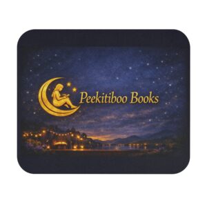 Peekitiboo Books Night Sky Mouse Pad — Rectangle Desk Mat with Moon Logo